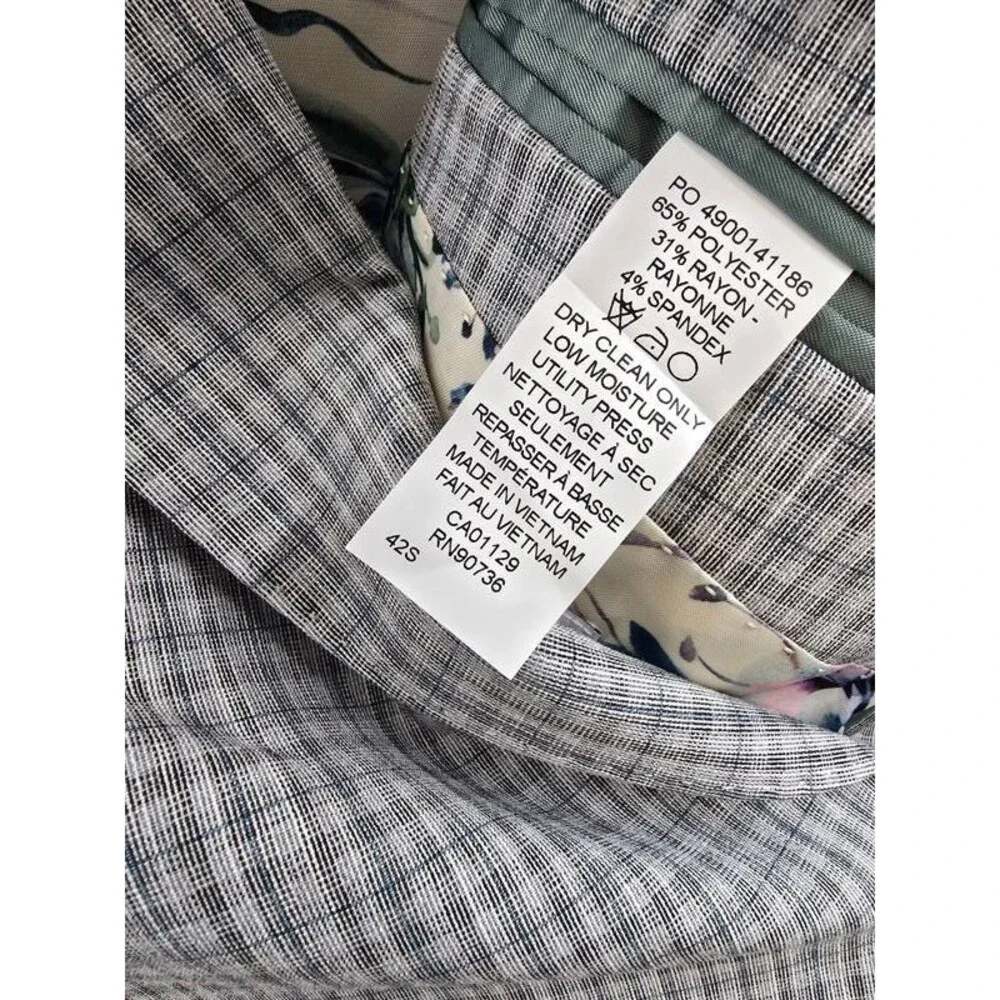 Tayion Collection Regular-Fit Suit Jacket Men's 42S Grey Green Plaid Long Sleeve
